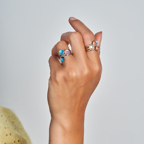 Rainbow White | Gold Vermeil | Mermaid Glass Ring